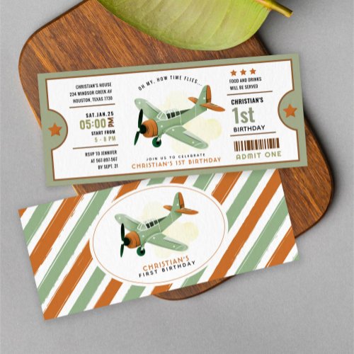 How time Flies Airplane Birthday ticket Invitation