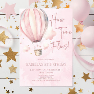 How Time Flies! Hot Air Balloon Birthday Party Invitation