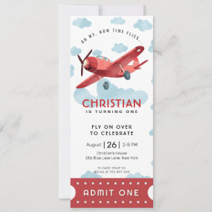 How time Flies Red Airplane Admit One Party Ticket Invitation