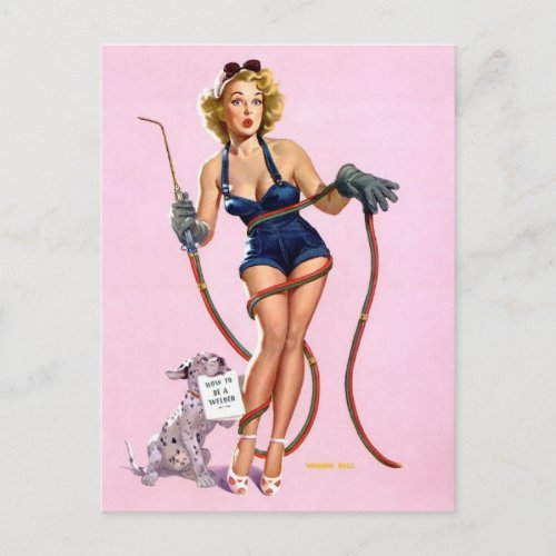 How to be a welder Vintage pin up Postcard