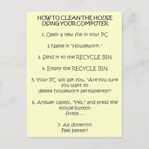 How to Clean Your House Using the Computer Postcard