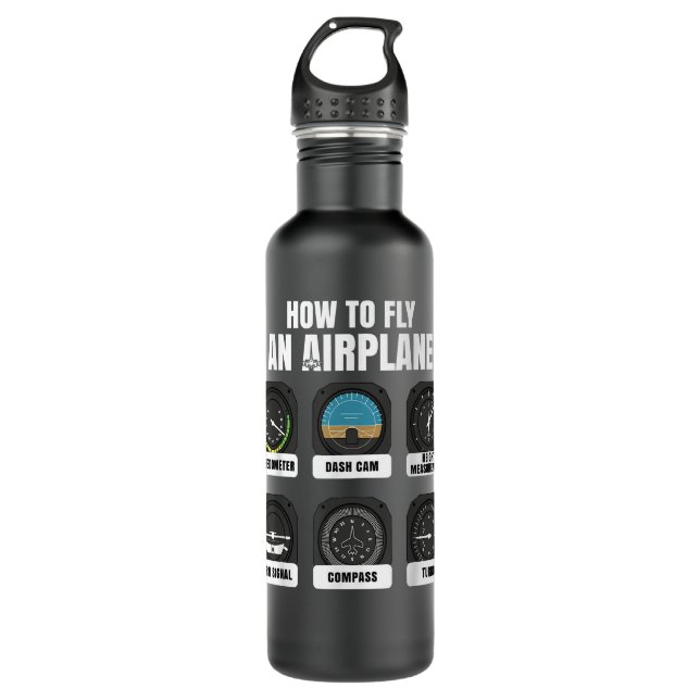 How to fly an Airplane Aviation Commercial Airline Stainless Steel Water Bottle (Front)