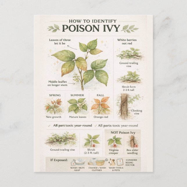 How to Identify Poison Ivy – Educational Botanical Postcard (Front)