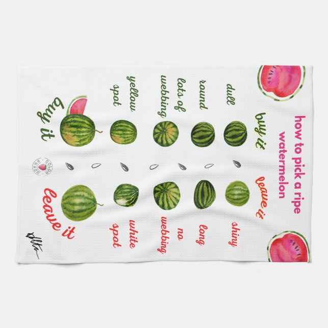 How to Pick a Ripe Watermelon - Watercolor Chart Kitchen Towel (Horizontal)