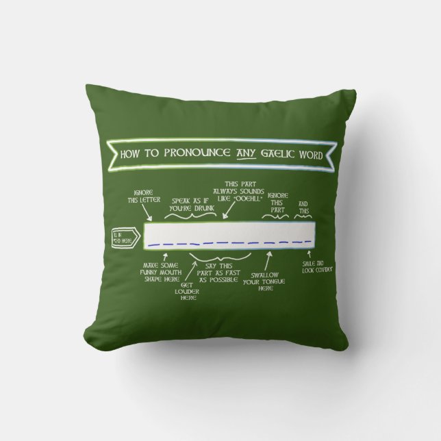 How to Pronounce Any Gaelic Word (Irish Green) Throw Pillow (Front)