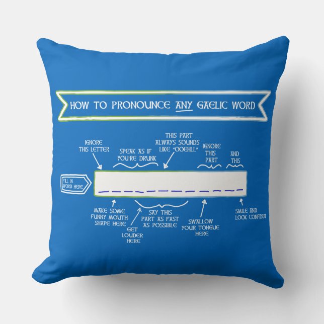How to Pronounce Any Gaelic Word (Scots Blue) Throw Pillow (Front)