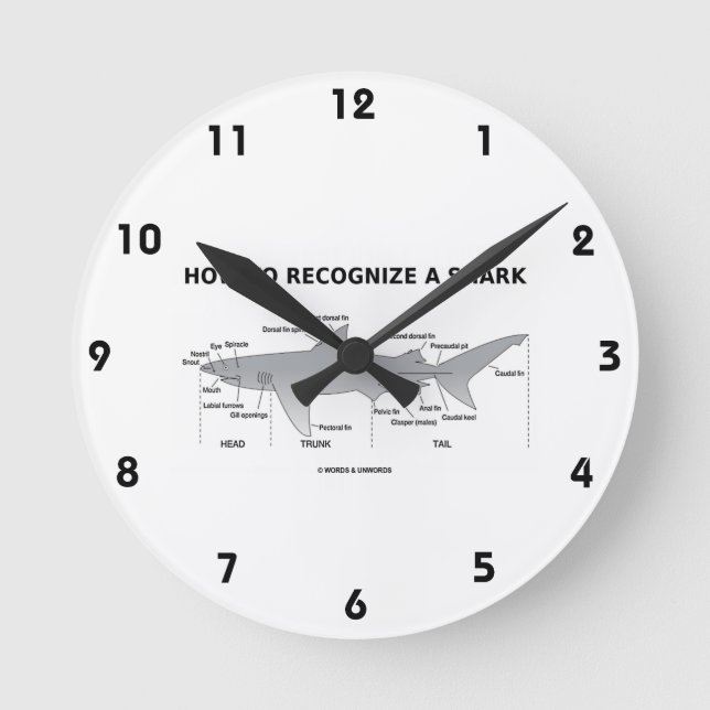 How To Recognize A Shark (Biology Humor) Round Clock (Front)