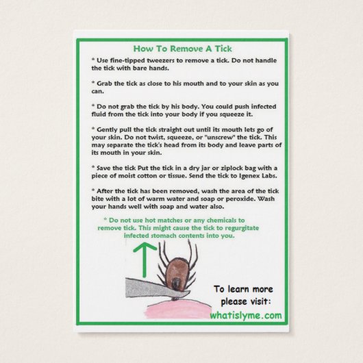 How to Remove a Tick Instructions Card (Back)