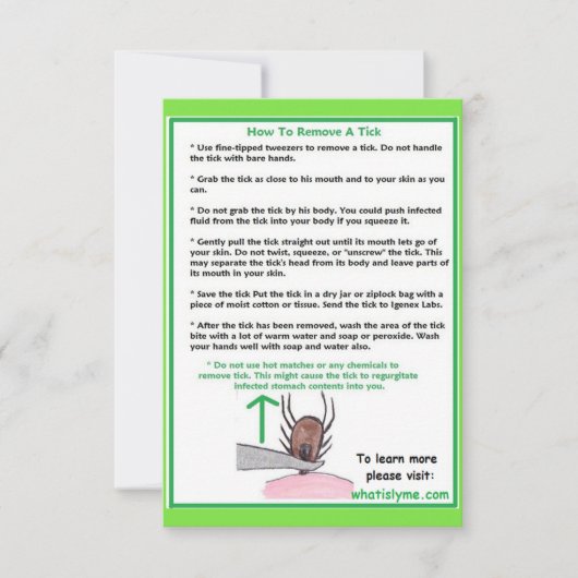 How to Remove a Tick Instructions Card for Lyme (Front)