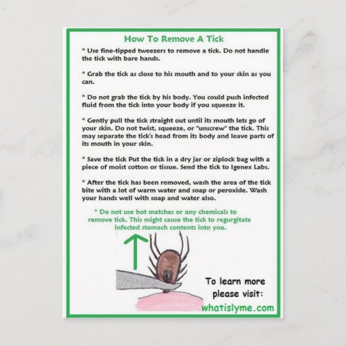 How to Remove a Tick Instructions Card for Lyme