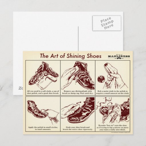How To Shine Shoes Illustrated Guide Postcard Zazzle