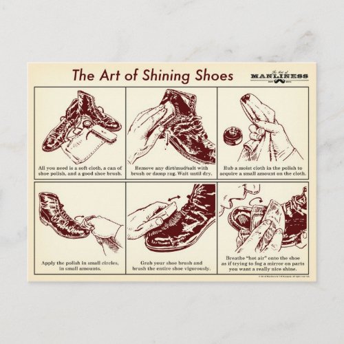 How to Shine Shoes Illustrated Guide Postcard