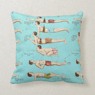 How to Swim Antique French Swimming School Throw Pillow