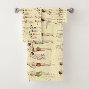How to Swim Funny French Vintage Swimming Lesson Bath Towel Set