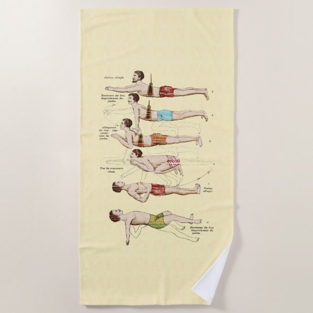 How to Swim Vintage French Swimmers Beach Towel (Front)