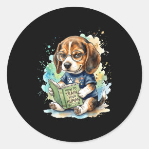 How to train human funny beagle reading book dog classic round sticker