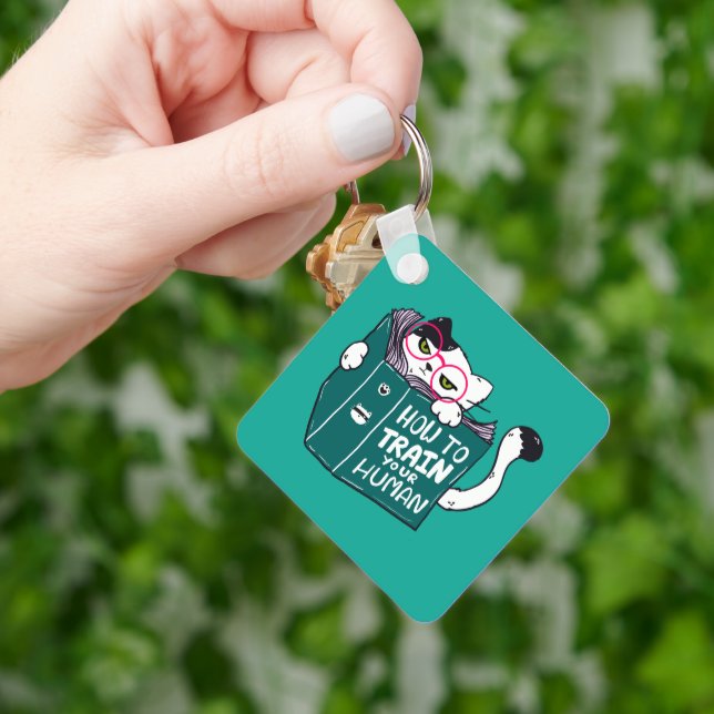 How To Train Your Human Funny Cat with Sunglasses Keychain (Hand)