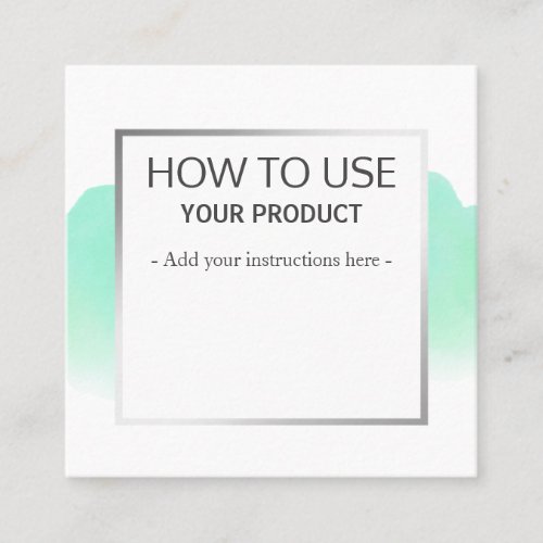 How To Use Gentle Watercolor Aqua Blue Instruction Square Business Card