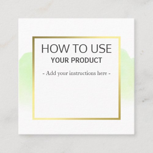 How To Use Gentle Watercolor Mint Instruction Square Business Card
