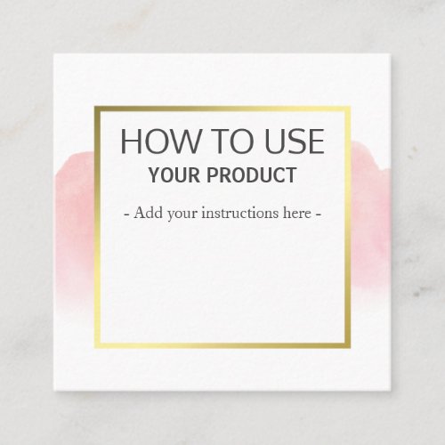 How To Use Gentle Watercolor Pink Instruction Square Business Card