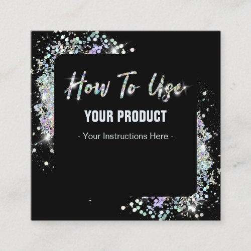 How To Use Holographic Glitter Black Instruction Square Business Card