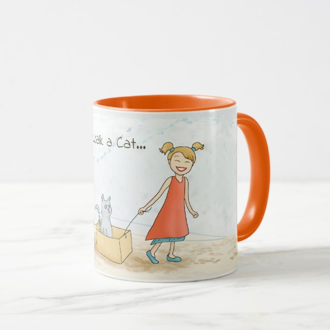 How to Walk a Cat Funny Drawing Mug (Front Right)
