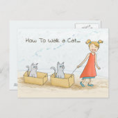 How to Walk a Cat Funny Drawing Postcard (Front/Back)
