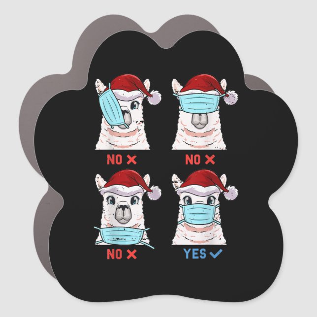 How To Wear Face Mask Llama Santa Hat Christmas Gi Car Magnet (Front)