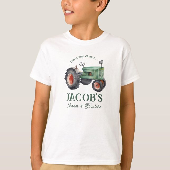 How we roll Tractor Boys Birthday  T-Shirt (Front)