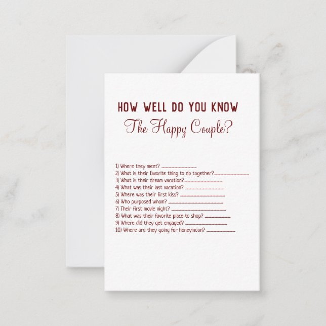 how well do you know about couple game note card (Front)