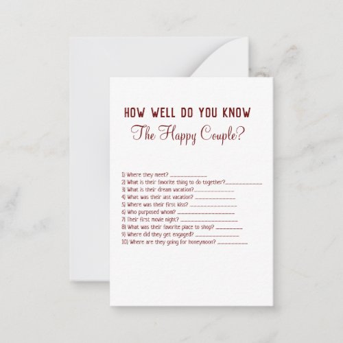 how well do you know about couple game note card