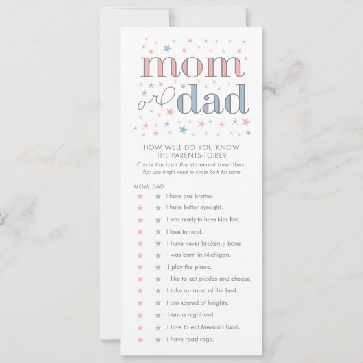 How Well Do You Know Baby Shower Game Card (Front)