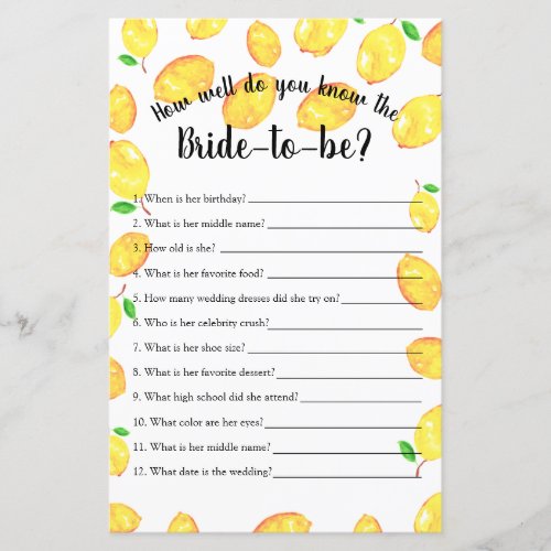 How well do you know Bridal Shower Game Lemon 