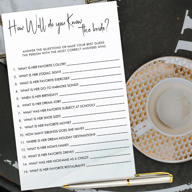 How Well do you Know Bridal Shower Quiz Game (Bridal shower game to see who knows the bride the best)