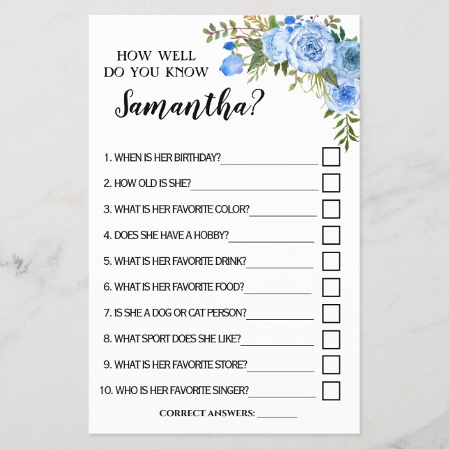 How Well Do You Know Bride bilingual game card Flyer (Front)