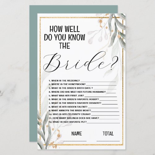How well do you know Bride Bridal Shower Game 