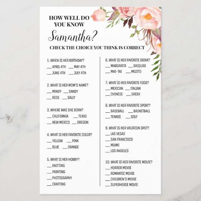 How well do you know Bride Bridal Shower Game card Flyer (Front)