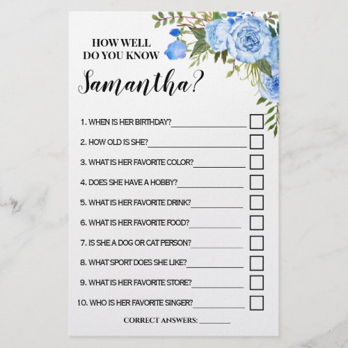 How well do you know Bride Bridal Shower Game card Flyer
