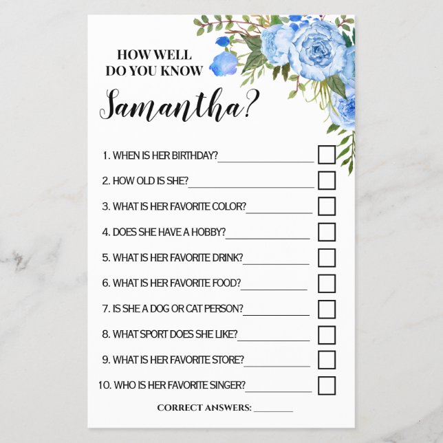 How well do you know Bride Bridal Shower Game card Flyer (Front)
