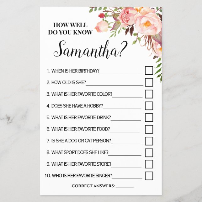How well do you know Bride Bridal Shower Game card Flyer (Front)