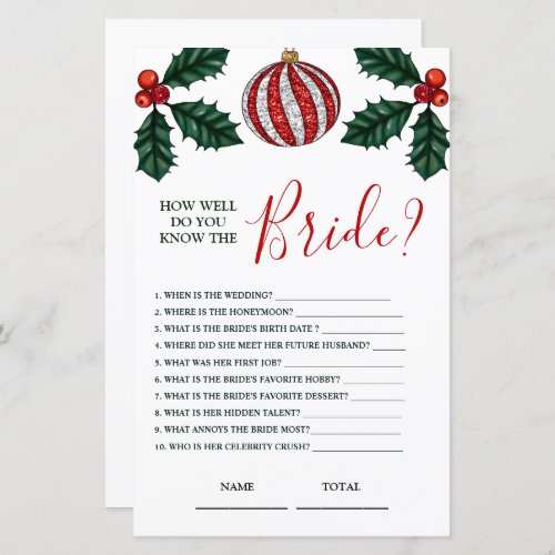 How well do you know Bride Christmas Bridal Game