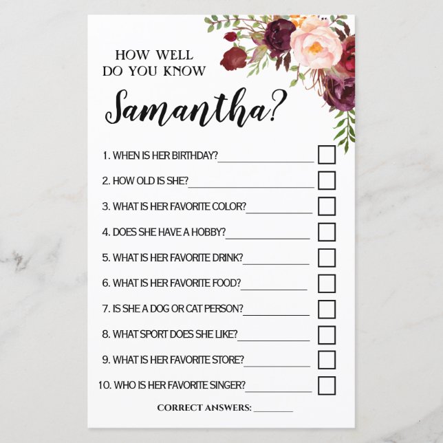 How well do you know bride english spanish game (Front)