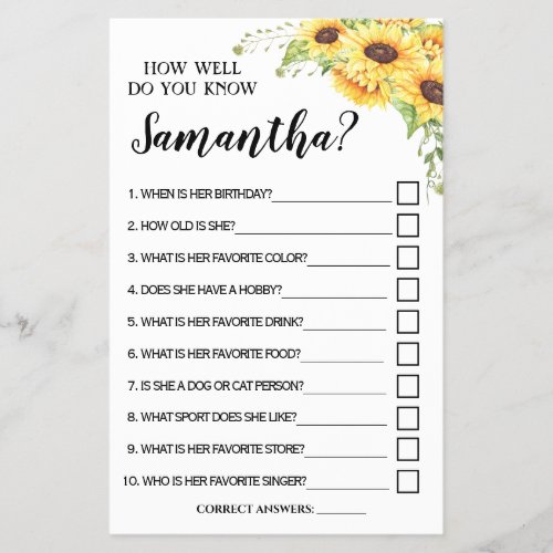 How well do you know Bride Game Card Flyer