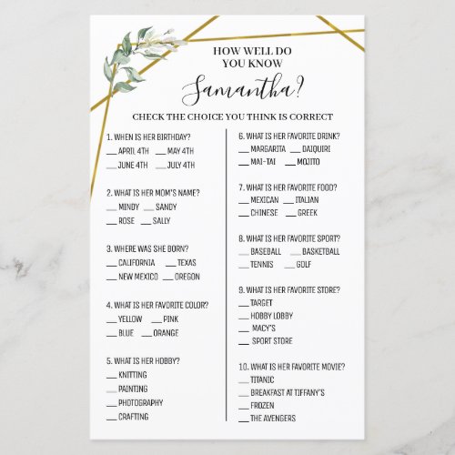 How well do you know bride options shower game