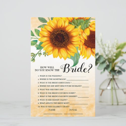 How well do you know Bride Sunflower Bridal Game 