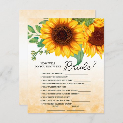 How well do you know Bride Sunflower game 