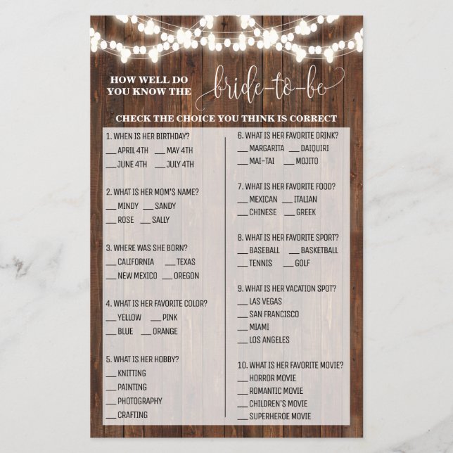 How well do you know Bride Western Shower Game Flyer (Front)