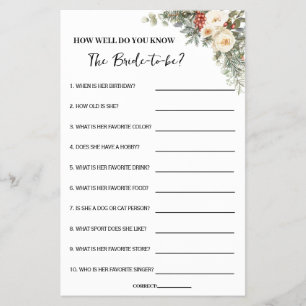 How Well Do You Know Bride Winter Shower Game Card Flyer