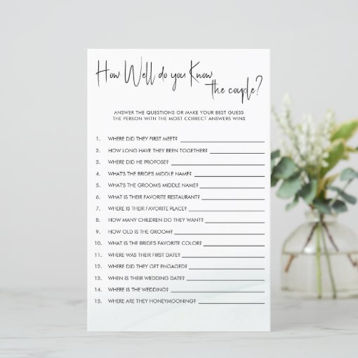 How Well do you Know Couples Shower Quiz Game | Zazzle