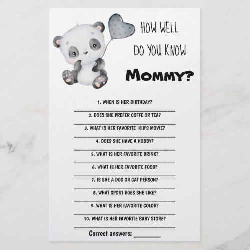 How Well Do You Know Mom Baby Shower Game Card Flyer